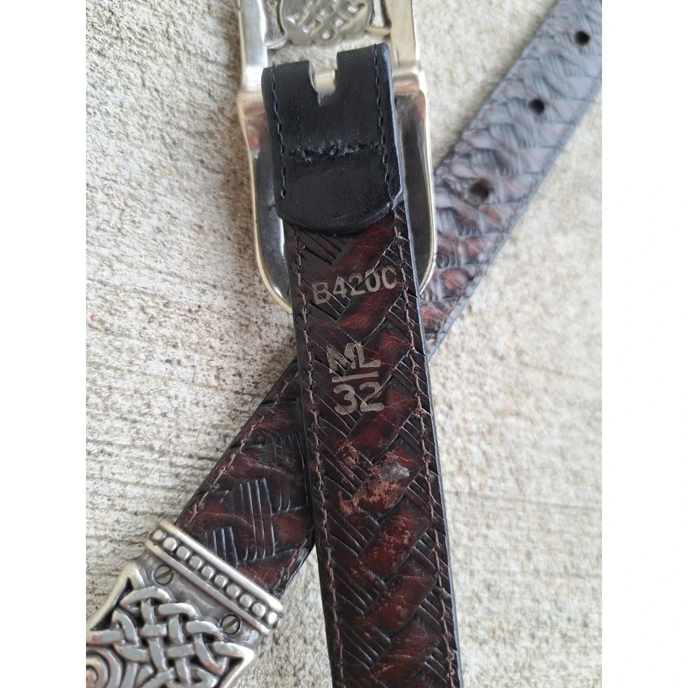 Brighton Women's Brown Leather Belt M-L 32 Silver Tone Buckle  Ornate